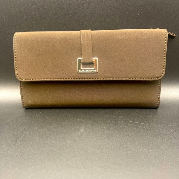 Liz Claiborne Trifold Envelop Wallet Nylon Chocolate Brown Card Holder NWOT - Picture 1 of 8